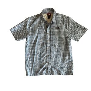 The North Face Blue Plaid Short Sleeve Button Down Shirt Mens - M‎